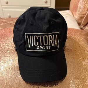 Victoria Sport Black Cap w/ adjustable back. Large white embroidered lettering